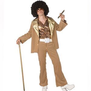 Men's Tha Fella 70’s Striped Halloween Pimp Costume Cosplay Size S NEW